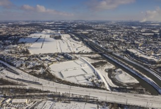 Aerial view, Hamm EDLH airfield, Lippe, Datteln-Hamm canal, bridge federal road B63 Münsterstraße,