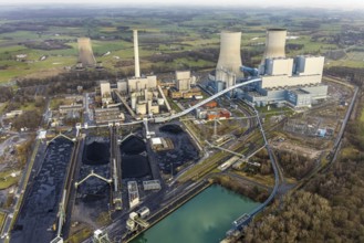 Aerial view of the RWE Westfalen power plant in Uentrop in Hamm, Ruhr area, North Rhine-Westphalia,