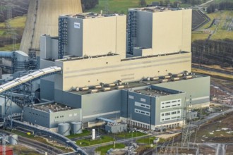 Aerial view of the RWE Westfalen power plant in Uentrop in Hamm, Ruhr area, North Rhine-Westphalia,