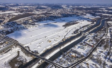 Aerial view, Hamm EDLH airfield, Lippe, Datteln-Hamm Canal, B63 Münsterstraße bridge, HTC Hockey