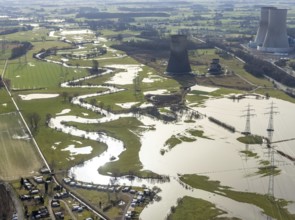 Aerial view, Lippe meander, Lippe with flood, Schmehauser Mersch, Campingplatz Uentrop Helbach