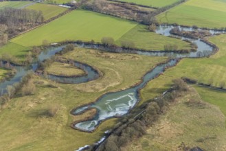 Aerial view, nature reserve Oberwerrieser Mersch, Lippemäander, flood, Uentrop, Hamm, Ruhr area,