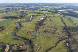 Aerial view, nature reserve Oberwerrieser Mersch, Lippemäander, flood, Uentrop, Hamm, Ruhr area,