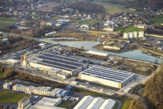 Aerial view Goldbeck concrete elements at the Datteln-Hamm Canal in Hamm, Ruhr area, North