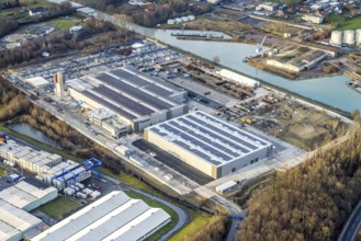 Aerial view Goldbeck concrete elements at the Datteln-Hamm Canal in Hamm, Ruhr area, North