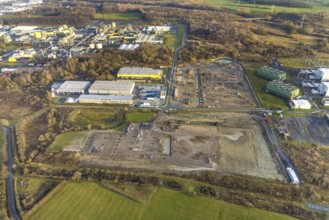 Aerial view construction site for Douglas distribution centre in the district Uentrop in Hamm, Ruhr