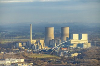 Aerial view of the RWE Westfalen power plant in Uentrop in Hamm, Ruhr area, North Rhine-Westphalia,