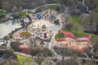 Aerial view playground in Maximilianpark in Hamm, Ruhr area, North Rhine-Westphalia, Germany, DE,