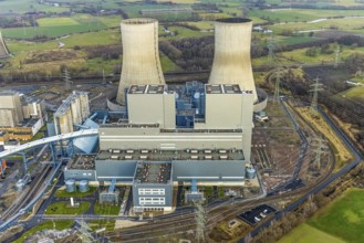 Aerial view of the RWE Westfalen power plant in Uentrop in Hamm, Ruhr area, North Rhine-Westphalia,