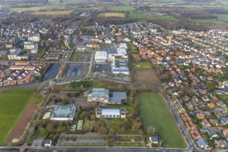 Aerial view commercial area Ostwennemarstraße and MaxiCenter and Freiherr-vom-Stein-Gymnasium in