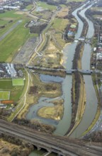 Aerial view, Lippe reconstruction, river Lippe, Lippe beach, runway with taxiway area of