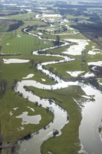 Aerial view, Lippe meander, Lippe with flood, Schmehauser Mersch, Campingplatz Uentrop Helbach
