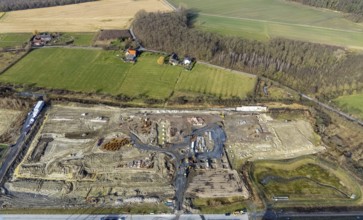 Aerial view, construction site for the new building complex on the site of the logistics centre and