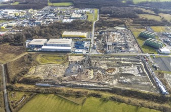 Aerial view, construction site for the new building complex on the site of the logistics centre and