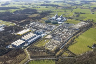 Aerial view, construction site for the new building complex on the site of the logistics centre and