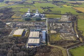 Aerial view, construction site for the new building complex on the site of the logistics centre and
