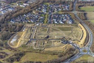 Aerial view, construction area Heimshof Ost at Sachsenring, new development area, Heessen, Hamm,