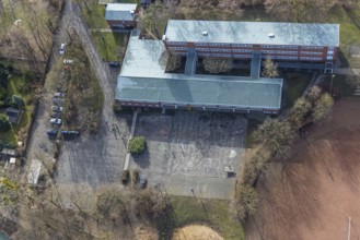 Aerial photo, schoolyard in Corona times, Maximilianschule Hamm, traffic training area in the