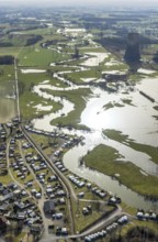 Aerial view, Lippe meander, Lippe with flood, Schmehauser Mersch, Campingplatz Uentrop Helbach