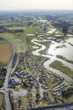 Aerial view, Lippe meander, Lippe with flood, Schmehauser Mersch, Campingplatz Uentrop Helbach