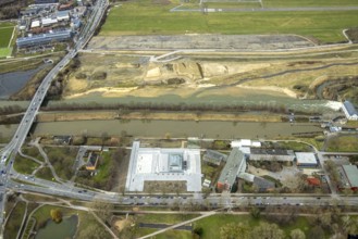 Aerial view, Lippe reconstruction, river Lippe, new rowing centre, new water sports centre, Lippe