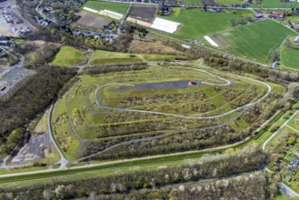 Aerial view, Humbert spoil tip with spoil tip sign, Herringen, Hamm, Ruhr area, North