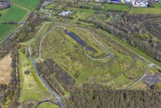 Aerial view, Humbert spoil tip with spoil tip sign, Herringen, Hamm, Ruhr area, North
