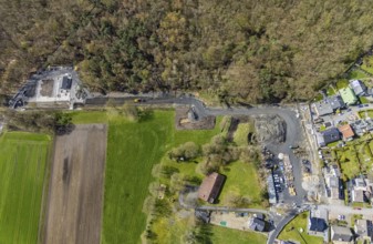 Aerial view, construction site Hoppeibach for new pumping station Bocksheideweg near Sundernwald in