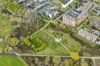 Aerial view, urban gardening in the Kornmersch, Bockum-Hövel, Hamm, Ruhr area, North