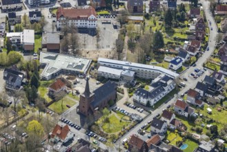 Aerial view, construction site and new building Haus der Begegnung für die Gemeinde und die