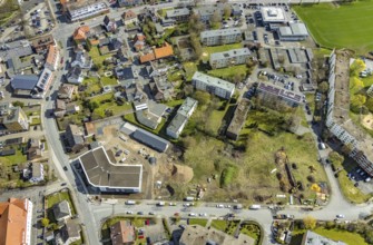 Aerial view, construction area Waldenburger Straße, Herringen, Hamm, Ruhr area, North