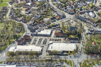 Aerial view, Lippecarree shopping centre at Herringer Markt, Evangelical St. Victor Church,