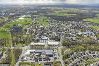 Aerial view, Lippecarree shopping centre at Herringer Markt, Evangelical St. Victor Church,
