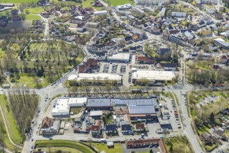 Aerial view, Lippecarree shopping centre at Herringer Markt, Evangelical St. Victor Church,