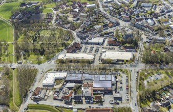 Aerial view, Lippecarree shopping centre at Herringer Markt, Evangelical St. Victor Church,