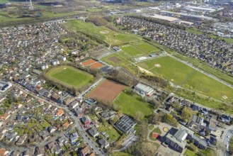 Aerial view, GlückaufStadion und Tennisclub Herringen tennis courts, Herringen, Hamm, Ruhr area,