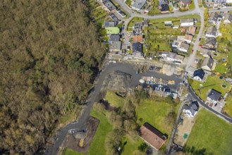 Aerial view, construction site Hoppeibach for new pumping station Bocksheideweg near Sundernwald in