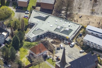 Aerial view, construction site and new building Haus der Begegnung für die Gemeinde und die