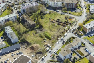 Aerial view, construction area Waldenburger Straße, Herringen, Hamm, Ruhr area, North