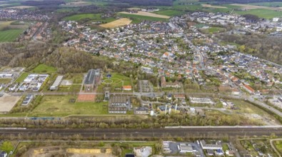 Aerial view, commercial area Ökozentrum Sachsenweg, Alfred-fisherman-Halle in Heessen, Hamm, Ruhr