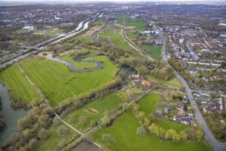 Aerial view, planned renovation of the castle mill on the millrace at the mill pond, Heckmann