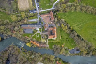 Aerial view, Heessen Castle, public school and boarding school, River Lippe, Heessen, Hamm, Ruhr