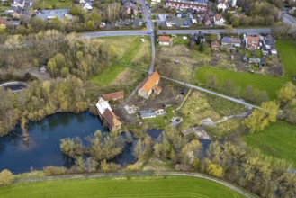 Aerial view, planned renovation of the castle mill on the millrace at the mill pond, Heckmann