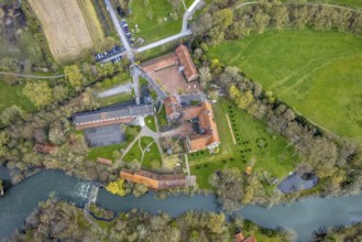 Aerial view, Heessen Castle, public school and boarding school, River Lippe, Heessen, Hamm, Ruhr
