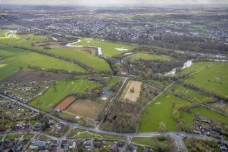 Aerial view, sports field Dolberger Straße with tennis courts near Heessen Castle, Lippeauen,