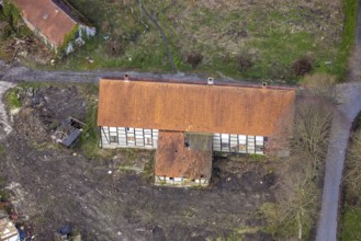 Aerial view, planned renovation of the castle mill on the Mühlengraben am Mühlenteich, Heckmann