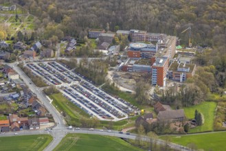 Aerial view, construction site at the St. Barbara Clinic in Heessen, Hamm, Ruhr area, North