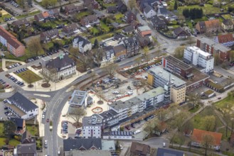 Aerial view, construction site Heessener Markt in the Amtsstraße and Bürgeramt in Heessen, Hamm,