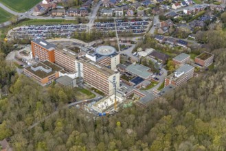 Aerial view, construction site at the St. Barbara Clinic in Heessen, Hamm, Ruhr area, North