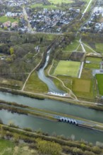 Aerial view, culvert for river Ahse. A pipe system to channel the Ahse water under the Datteln-Hamm